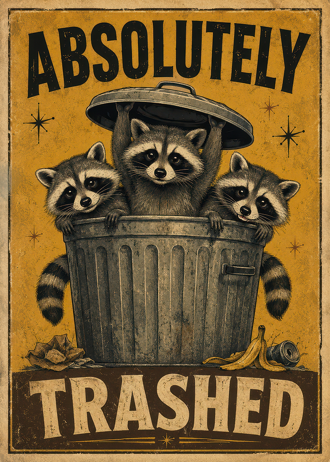 Absolutely Trashed Raccoon Vintage Poster