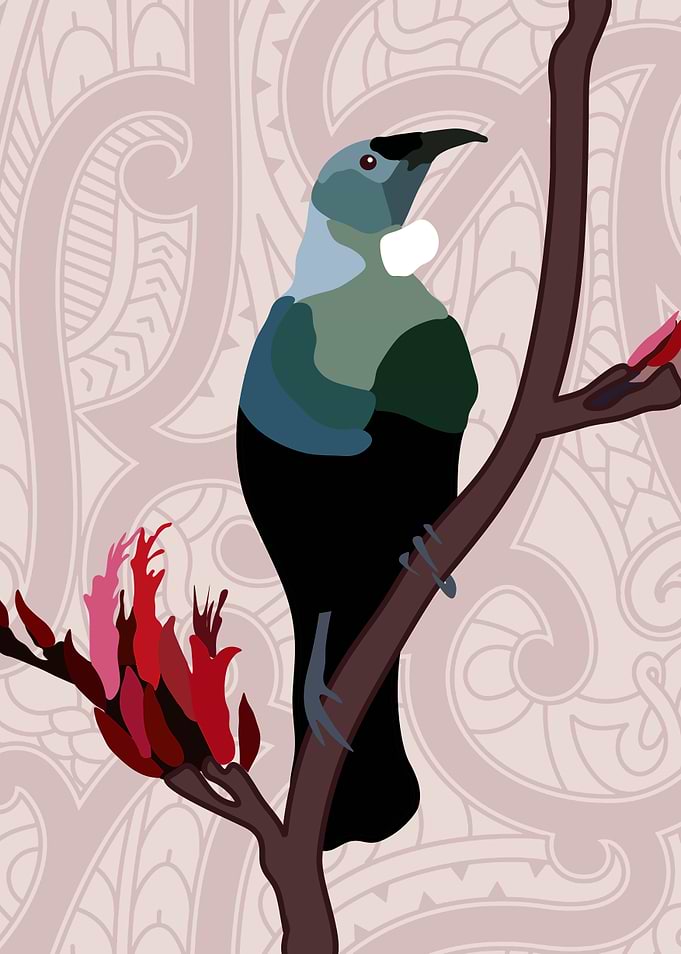 Stylized Tui Bird on Branch