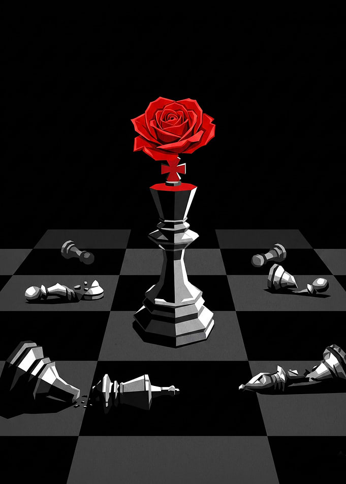 Chess King with Red Rose