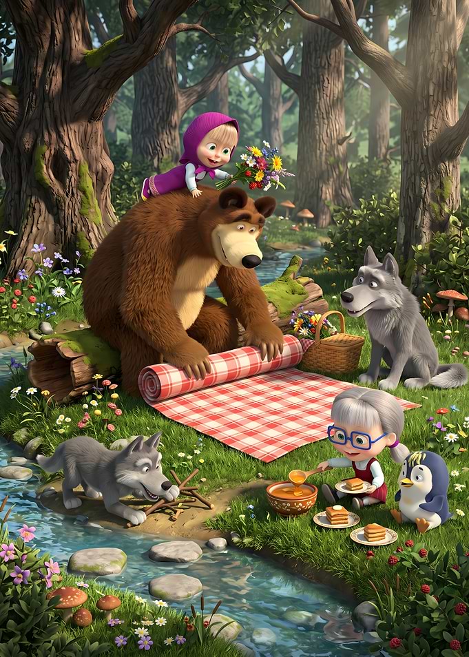 Masha and the Bear Picnic Scene