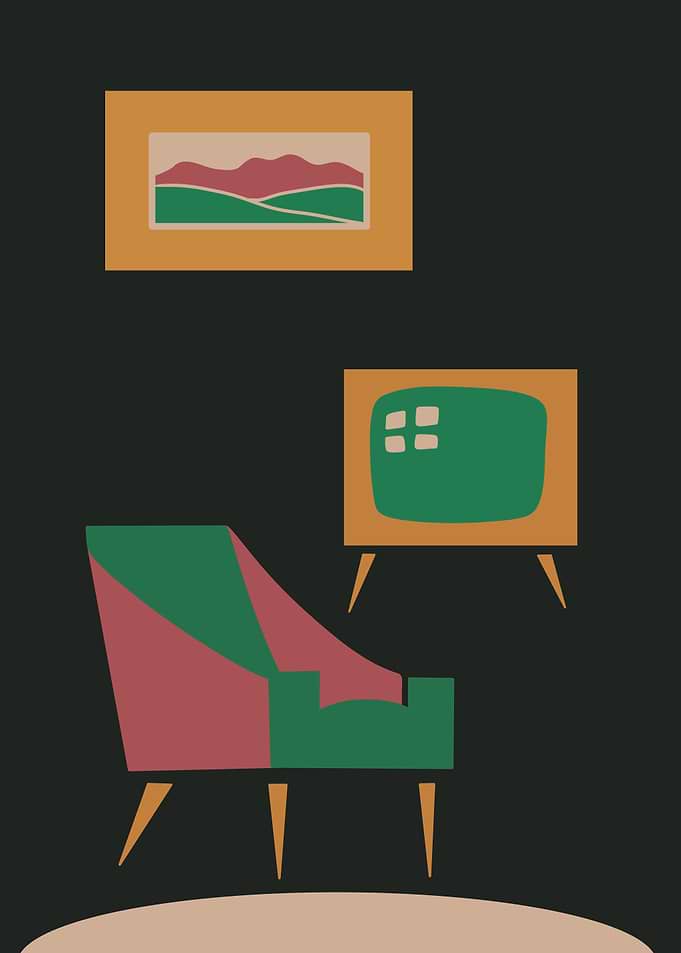 Mid-Century Modern Living Room Illustration