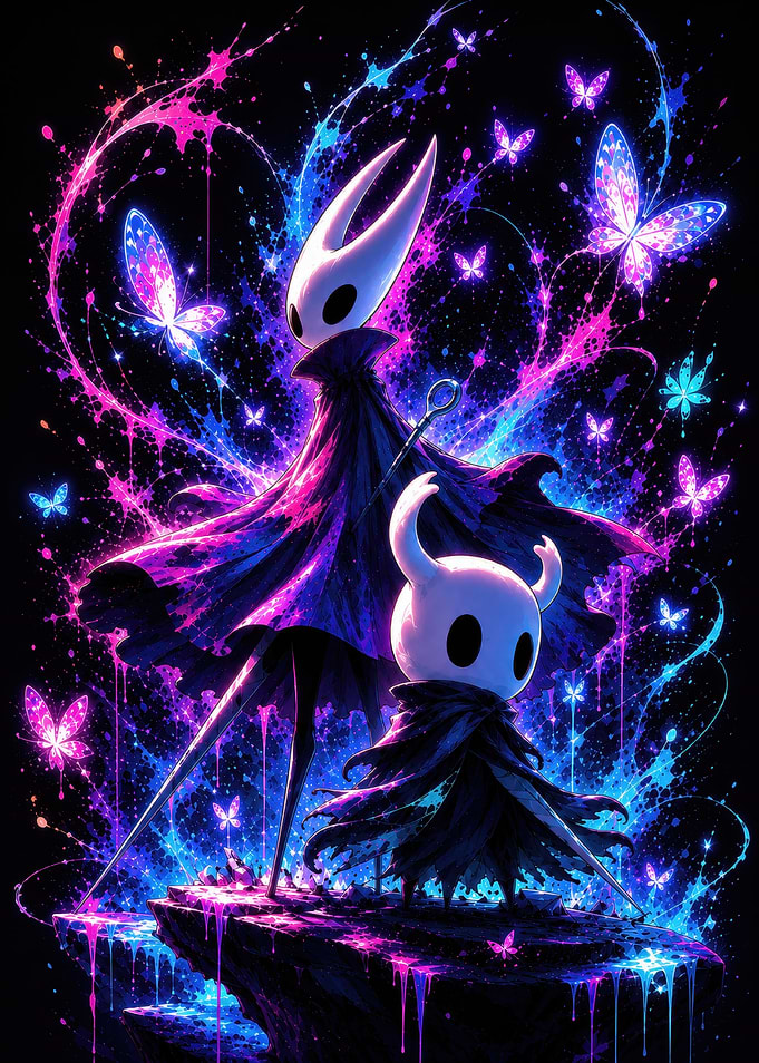 Hollow Knight and Hornet Neon Art