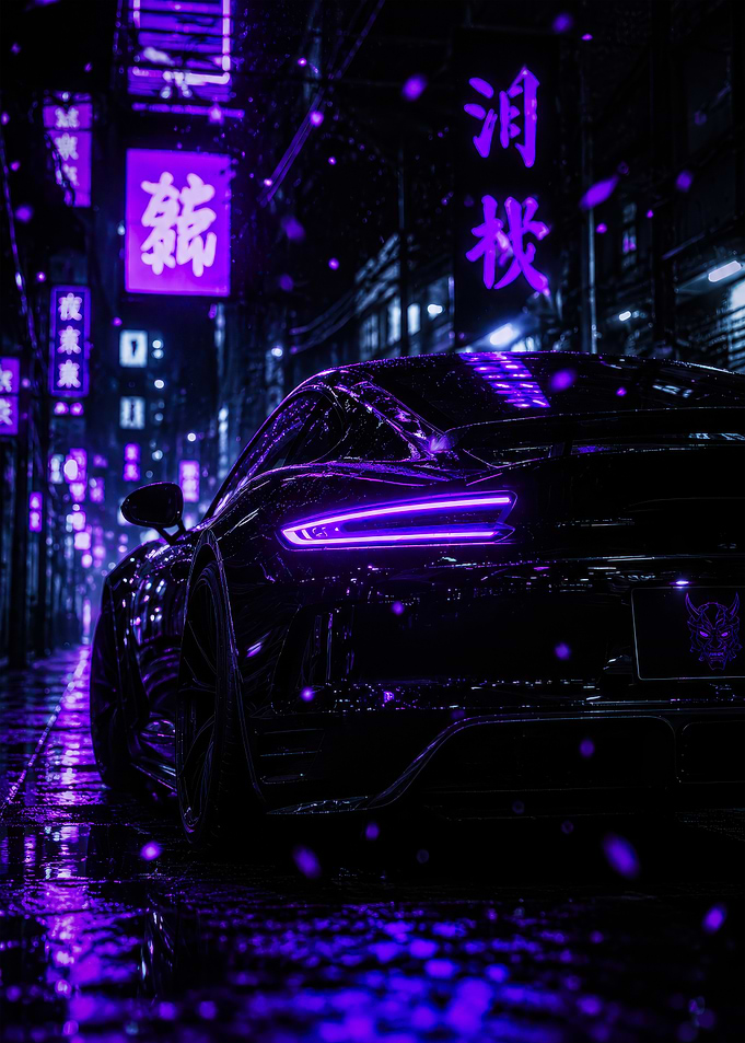 Neon Purple Cyberpunk Sports Car
