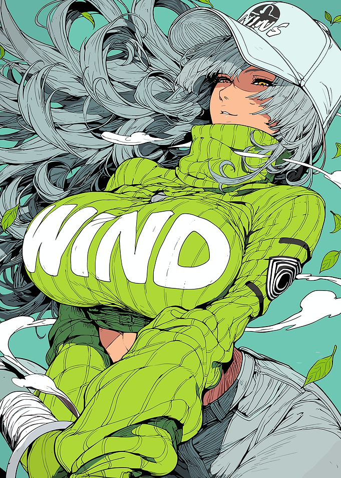 Anime Girl in Green Wind Sweater