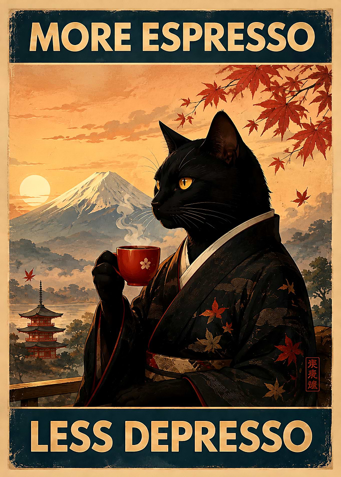 More Espresso Less Depresso Cat Poster