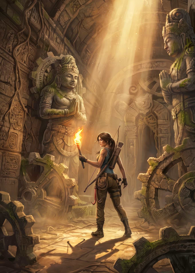 Lara Croft Exploring Ancient Temple