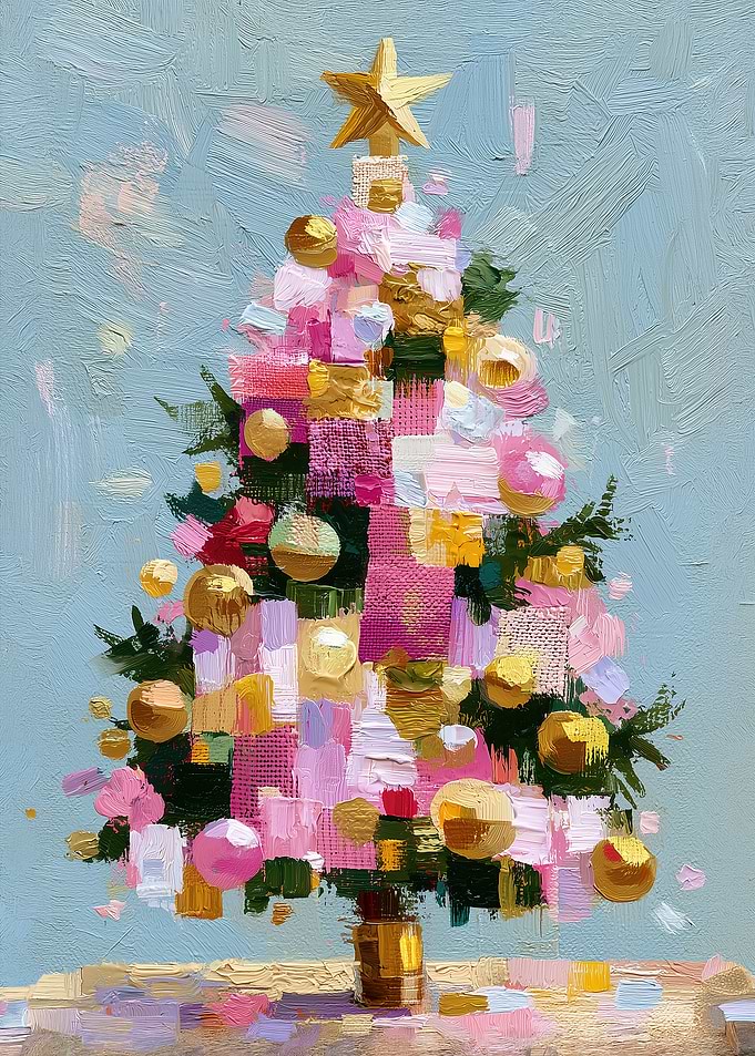 Abstract Pink and Gold Christmas Tree