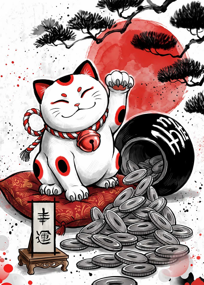 Lucky Maneki Neko Cat Illustration