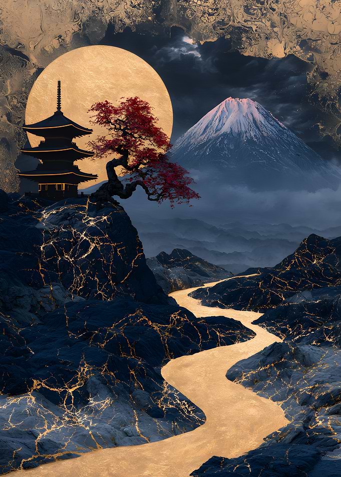 Golden Kintsugi Japanese Landscape