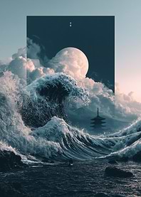 Surreal Japanese Wave and Pagoda