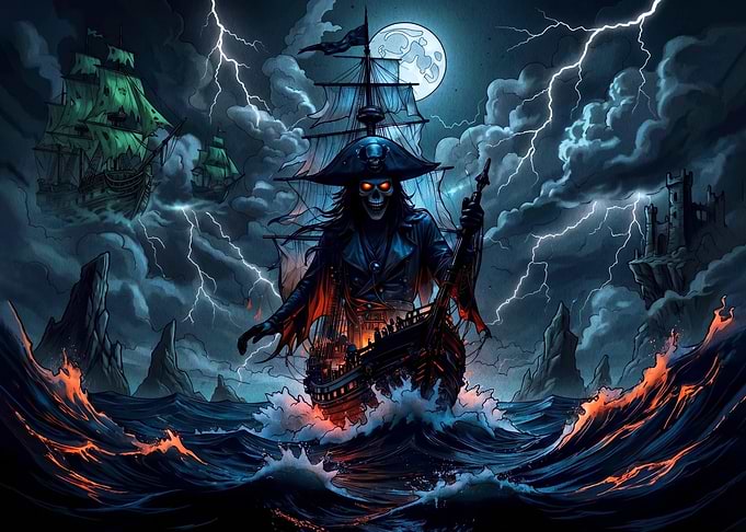 Ghost Pirate Captain on Stormy Seas