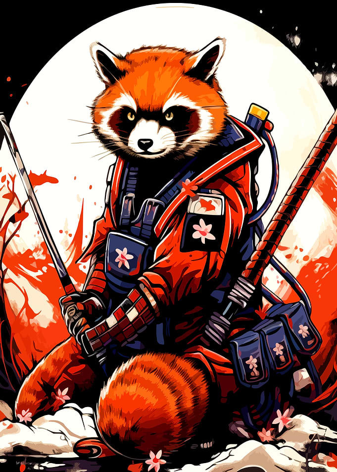 Red Panda Samurai Warrior