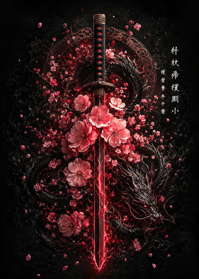 Katana with Dragon and Cherry Blossoms
