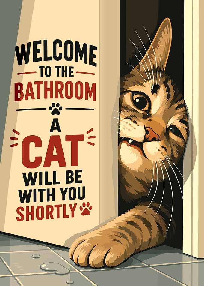 Funny Bathroom Cat Door Sign