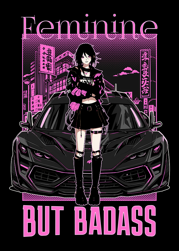 Feminine But Badass Anime Girl & Supercar