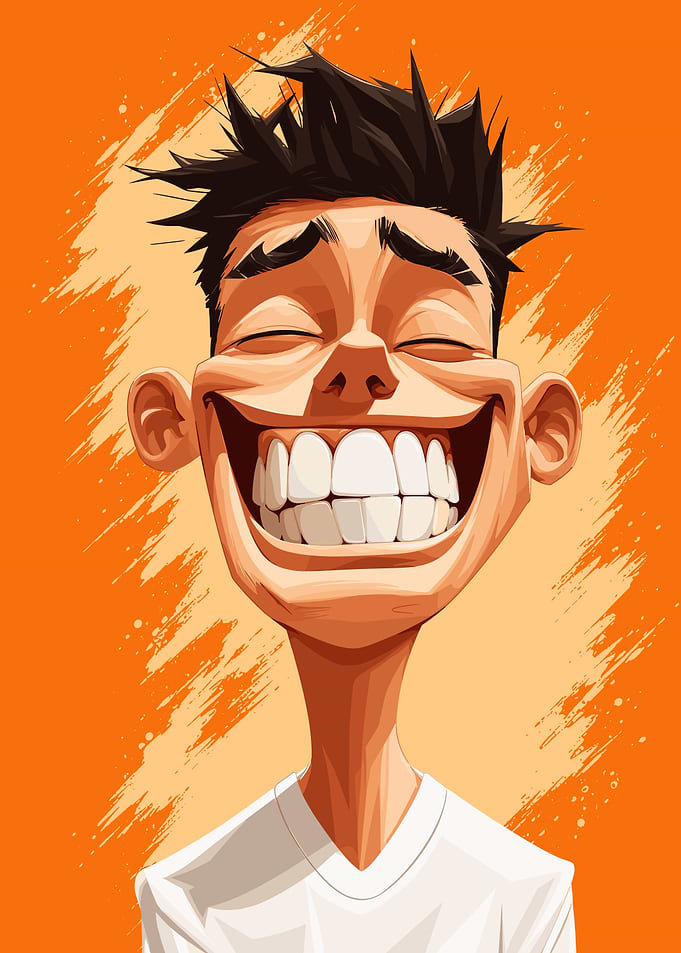 Exaggerated Cartoon Portrait of Smiling Man