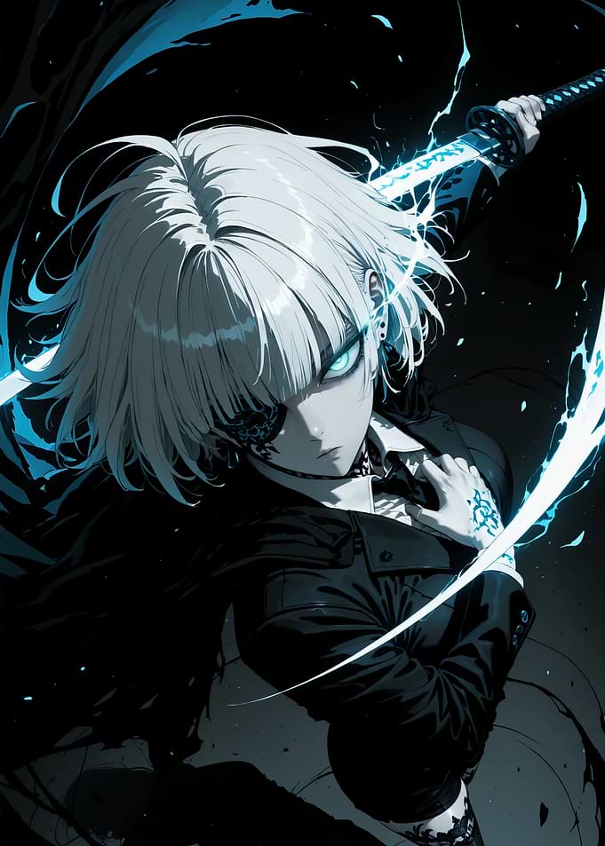 Anime Girl with Glowing Blue Katana