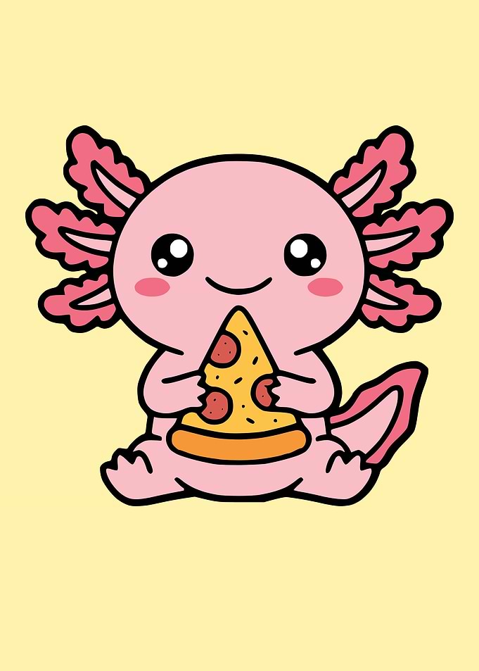 Cute Axolotl Eating Pizza Slice