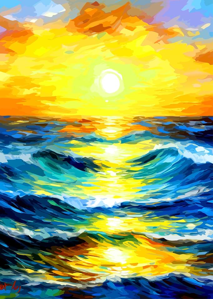Vibrant Impressionist Sunset Over Ocean