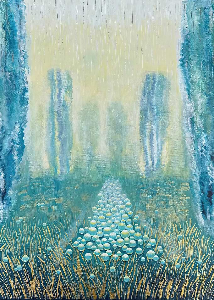 Abstract Painting of Bubbles and Grass