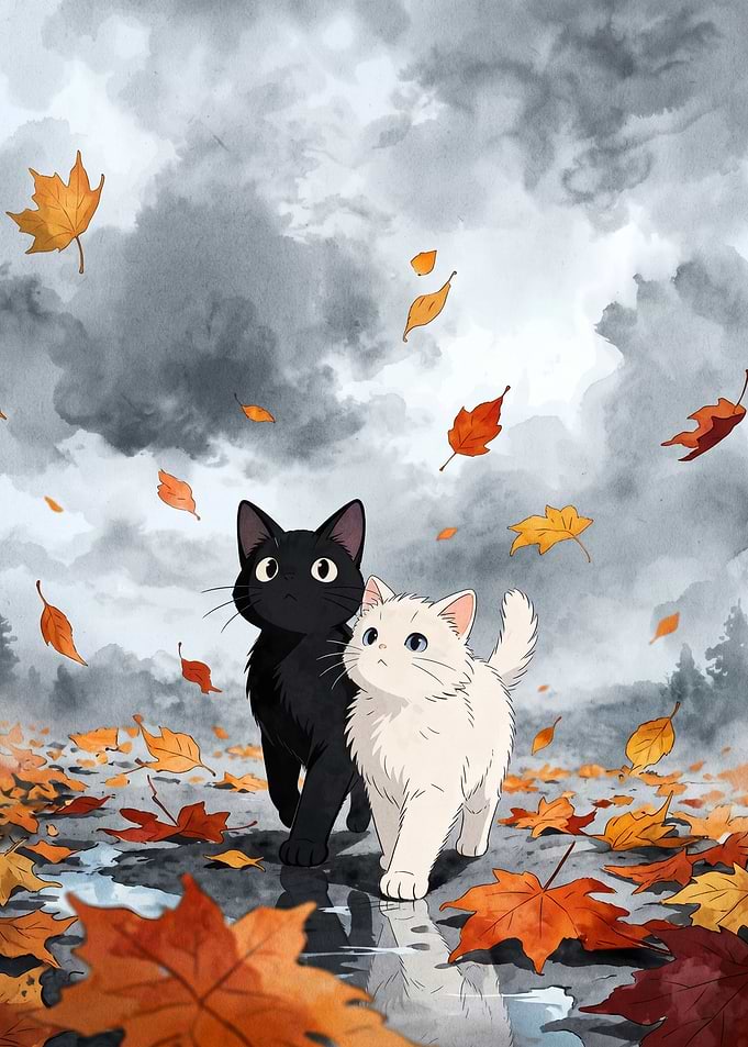 Black and White Kittens in Autumn