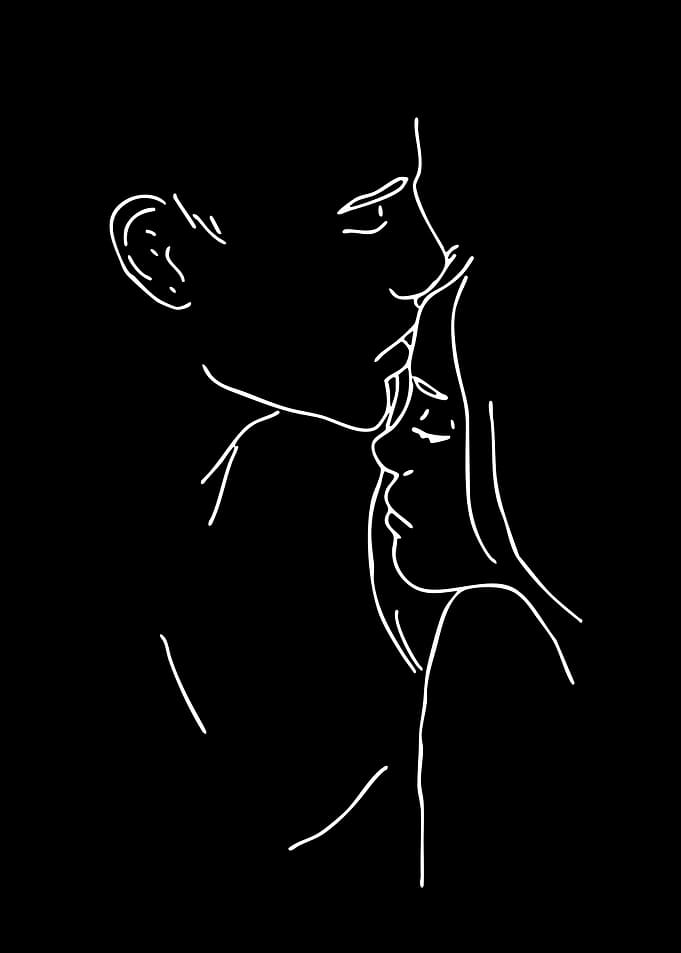 Minimalist Line Art Couple Kissing