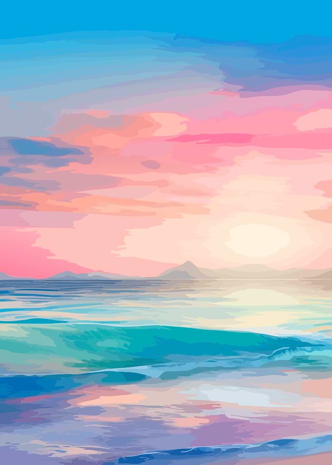 Pastel Sunset Over Ocean Waves