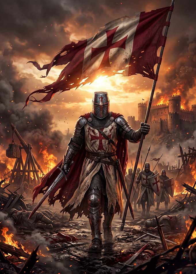 Crusader Knight Leading Battle Charge