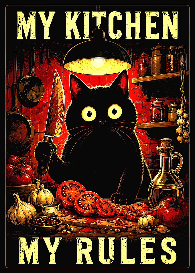 Black Cat Kitchen Rules Poster