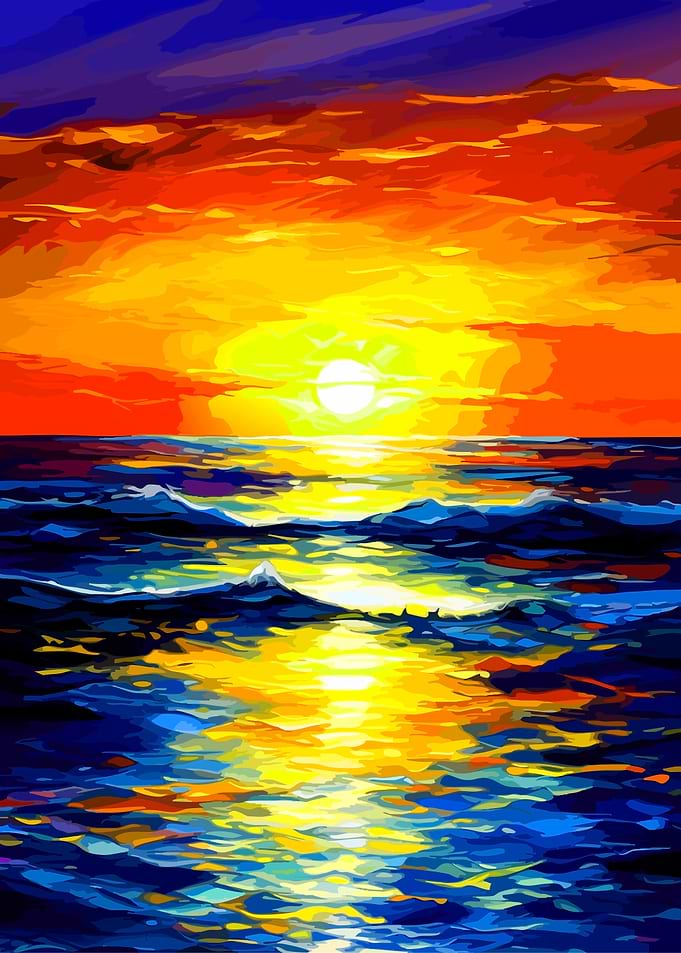 Vibrant Sunset Over Ocean Waves