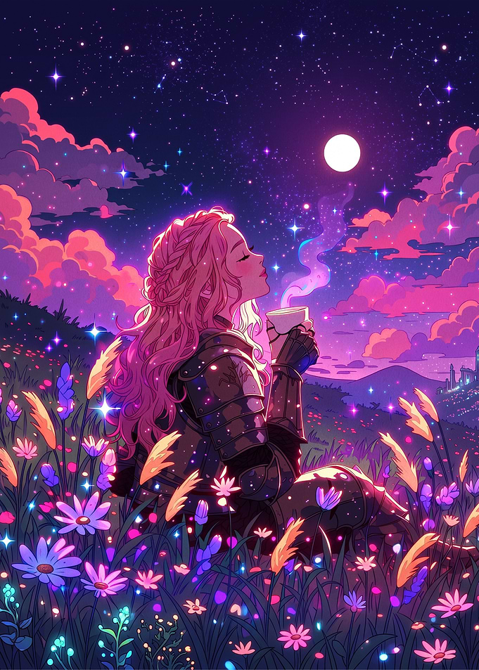 Knight Resting in Magical Flower Field