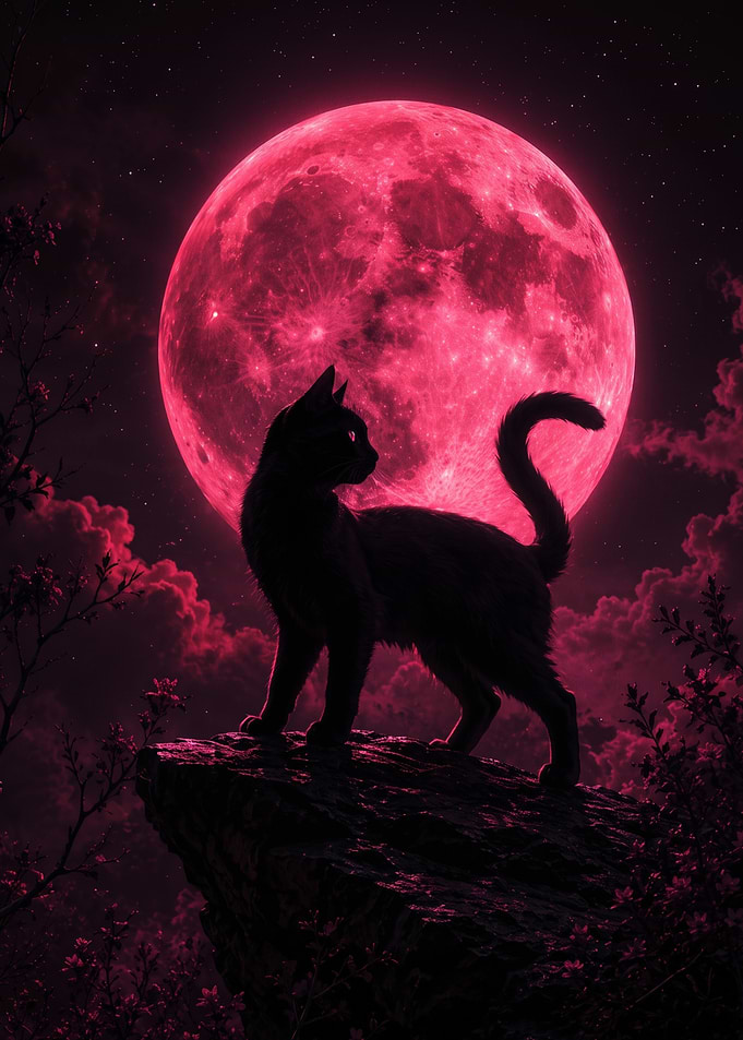 Black Cat Under Red Moon