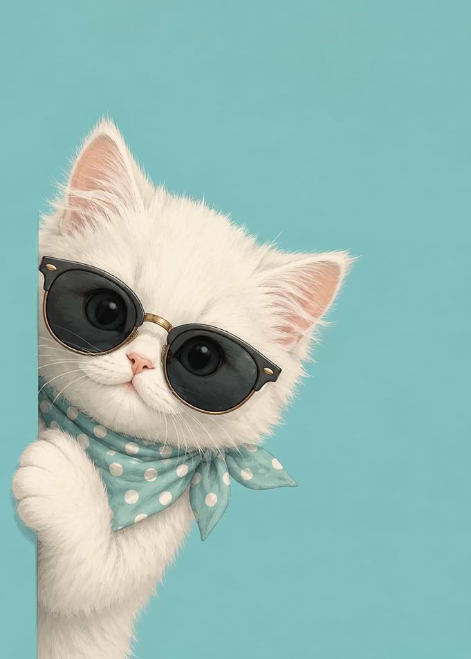 Cool White Kitten with Sunglasses