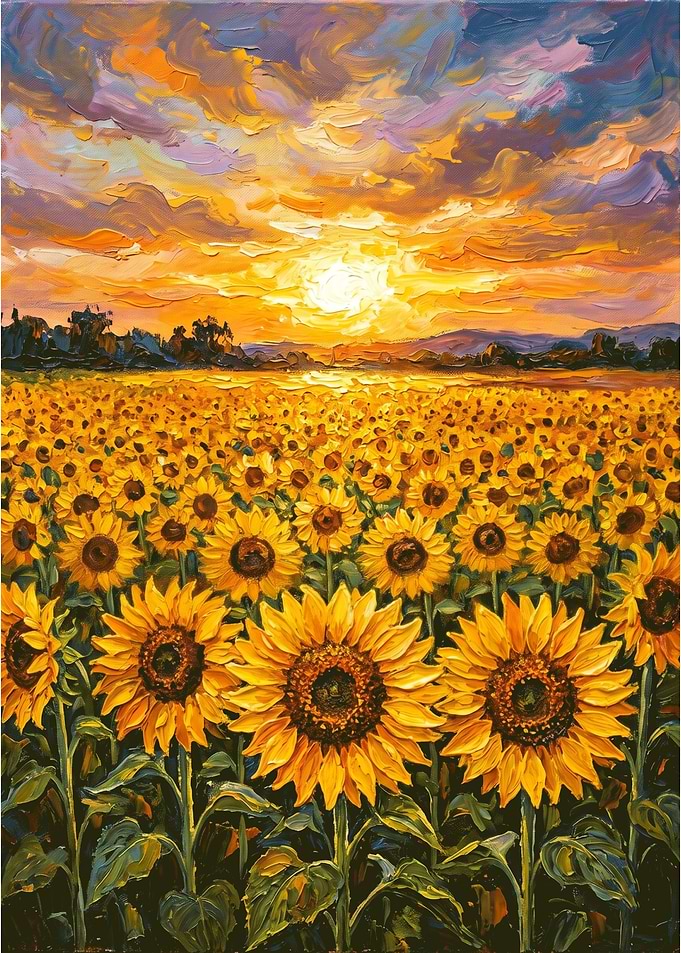Vibrant Sunflower Field at Sunset