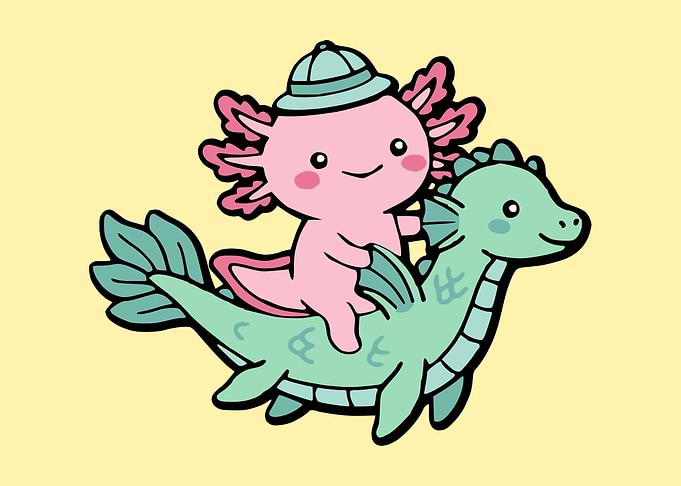 Cute Axolotl Riding a Sea Dragon
