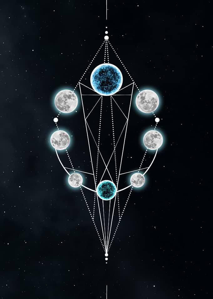 Geometric Moon Phase Celestial Art