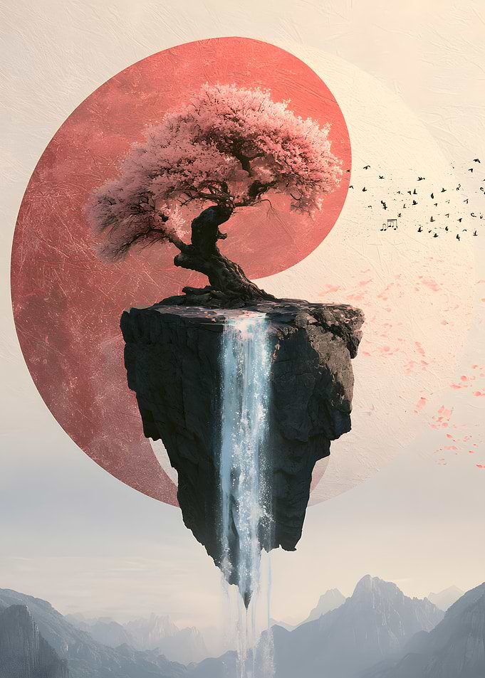 Floating Island with Cherry Blossom Tree