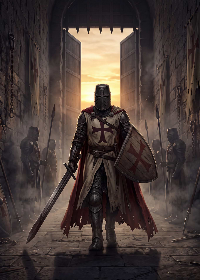 Crusader Knight Leading His Army