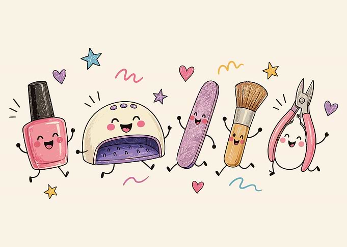 Cute Kawaii Nail Care Tools Illustration
