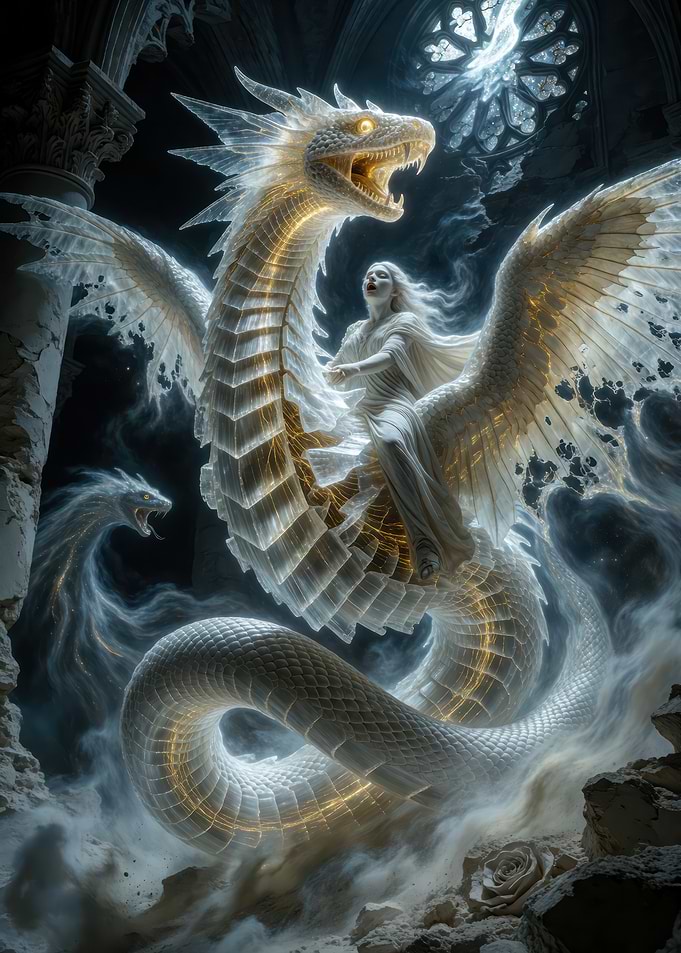 Ethereal White Dragon and Goddess