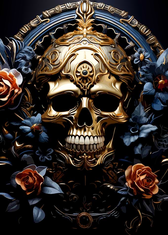 Ornate Golden Skull with Floral Accents