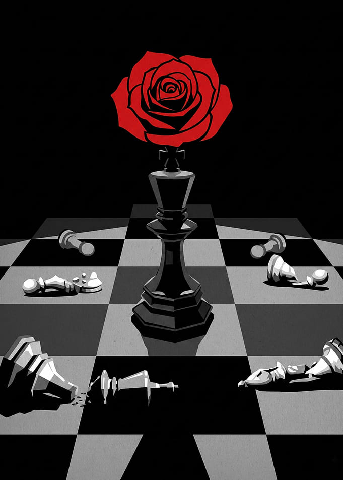 Chess King with Red Rose
