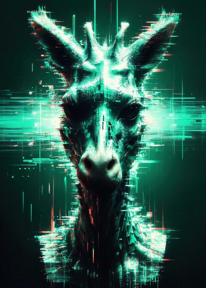 Digital Glitch Giraffe Portrait