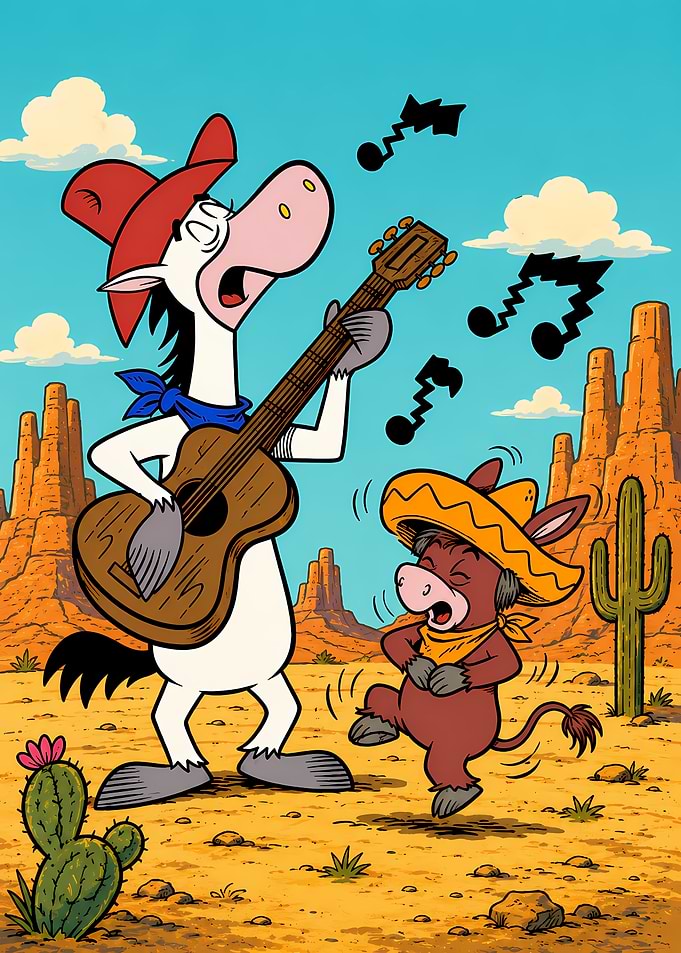 Cartoon Horse and Donkey Singing