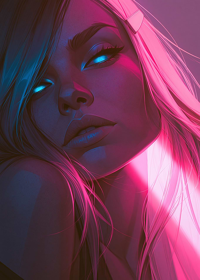 Neon Cyberpunk Woman Portrait