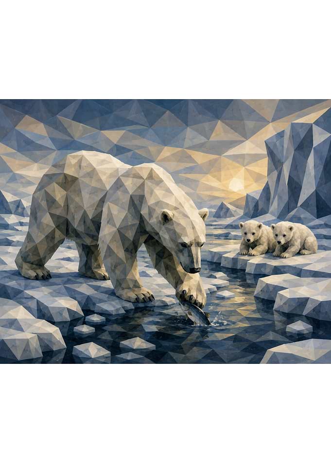 Geometric Polar Bear Family Art