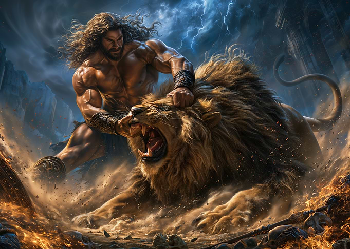 Hercules Wrestling the Nemean Lion