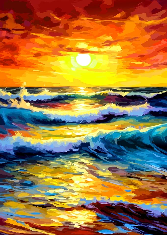 Vibrant Sunset Over Ocean Waves