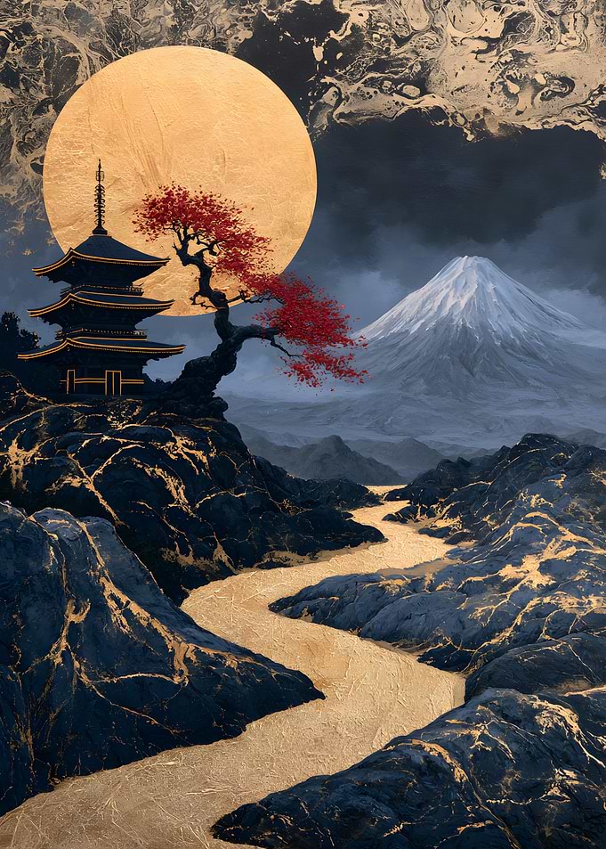 Golden Pagoda and Mount Fuji Landscape