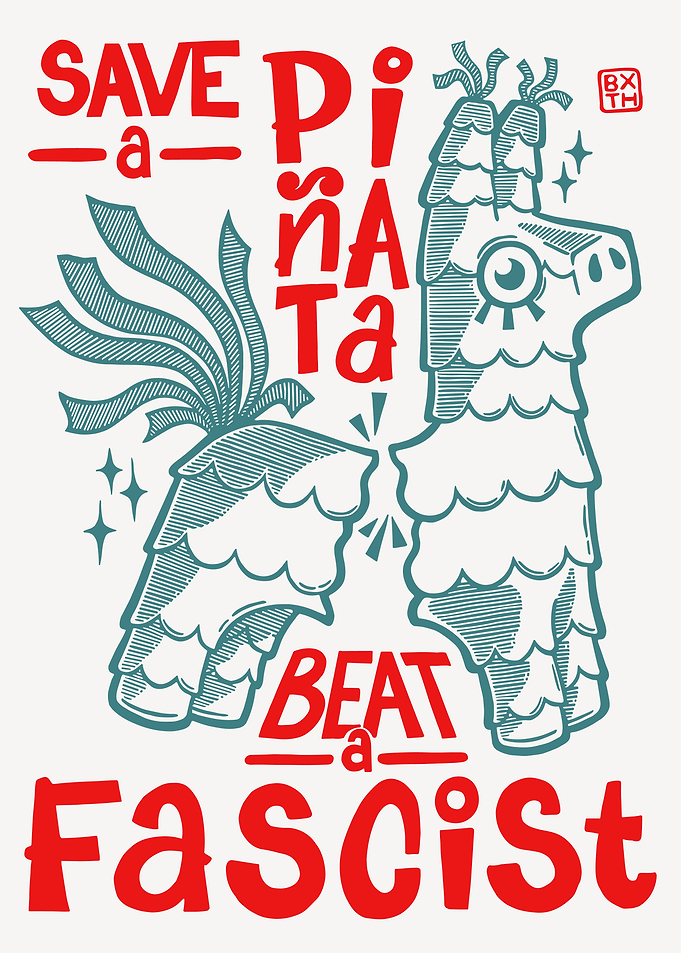 Save a Piñata Poster, Bold Teal & Red Political Statement Wall Art